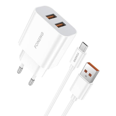 ⁨Ładowarka sieciowa Foneng EU45 12W, 2x USB + Kabel USB Micro⁩ w sklepie Wasserman.eu