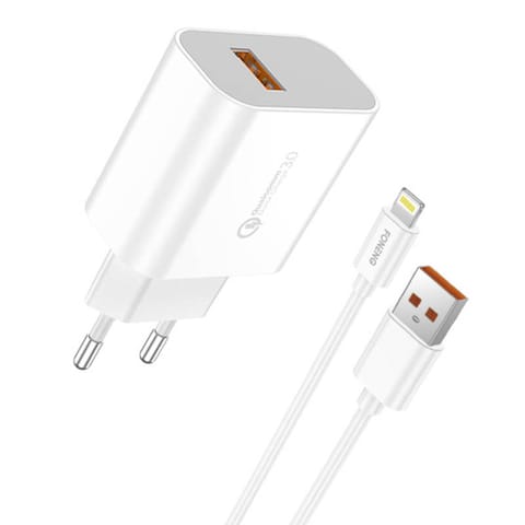 ⁨Ładowarka sieciowa Foneng EU46 18W, 1x USB, QC 3.0 + Kabel USB Lightning⁩ w sklepie Wasserman.eu