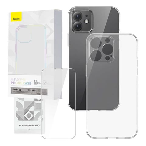 ⁨Zestaw ochronny Baseus Corning przeźroczyste etui i szkło hartowane do iPhone 12⁩ w sklepie Wasserman.eu