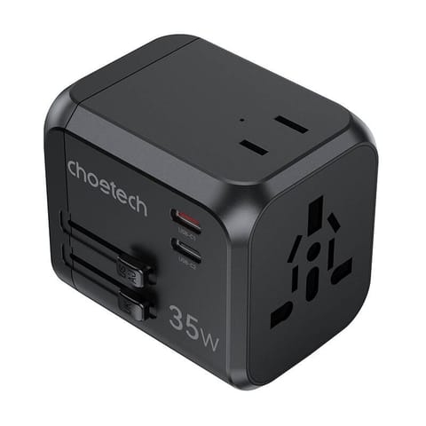 ⁨Ładowarka sieciowa podróżna Choetech PD5008, 3xUSB-A, 2xUSB-C, GaN, 35W, US/EU/UK/AU (czarna)⁩ w sklepie Wasserman.eu