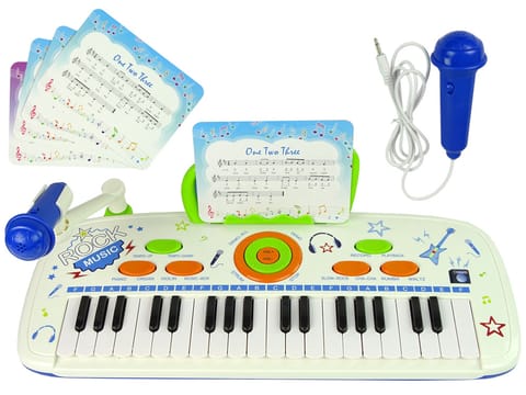 ⁨Elektryczne Pianino Keyboard Dla Dzieci Niebieskie Nuty USB⁩ w sklepie Wasserman.eu