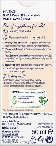 ⁨NIVEA 24H Nawilżenia Krem BB 5w1 na dzień - odcień jasny 50 ml⁩ w sklepie Wasserman.eu