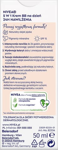 ⁨NIVEA 24H Nawilżenia Krem BB 5w1 na dzień - odcień ciemny 50 ml⁩ w sklepie Wasserman.eu