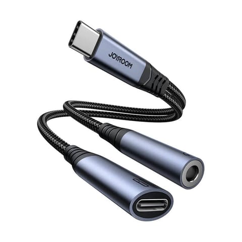 ⁨Adapter audio 2w1 Joyroom SY-C02 USB-C do 3.5mm i USB-C (czarny)⁩ w sklepie Wasserman.eu