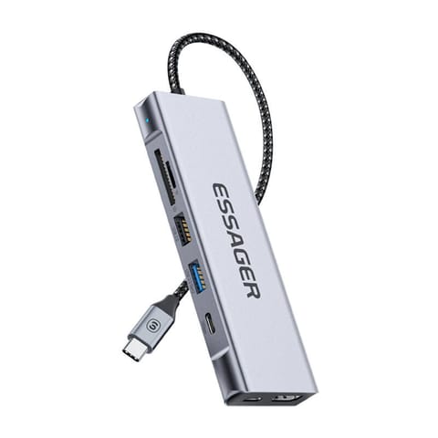 Stacja dokująca, Essager, EHB08-QK0G-Z, HDMI, 2xUSB-A, SD card, TF card (szary) w sklepie Wasserman.eu