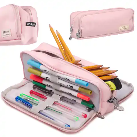⁨School pencil case triple sachet cosmetic bag 3in1 pink⁩ at Wasserman.eu