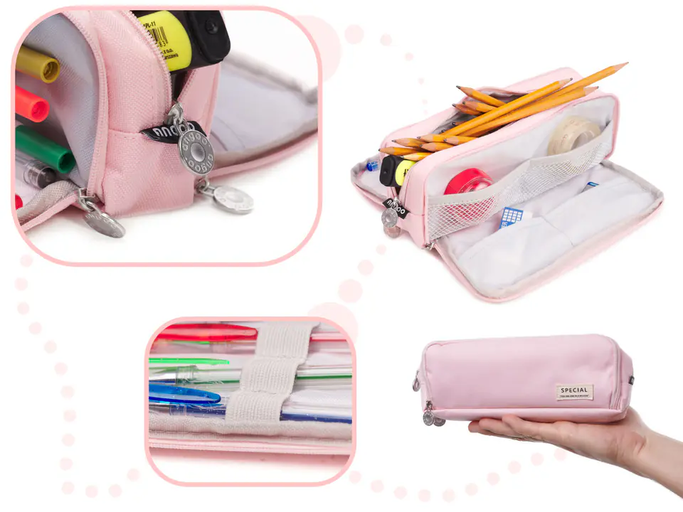 ⁨School pencil case triple sachet cosmetic bag 3in1 pink⁩ at Wasserman.eu