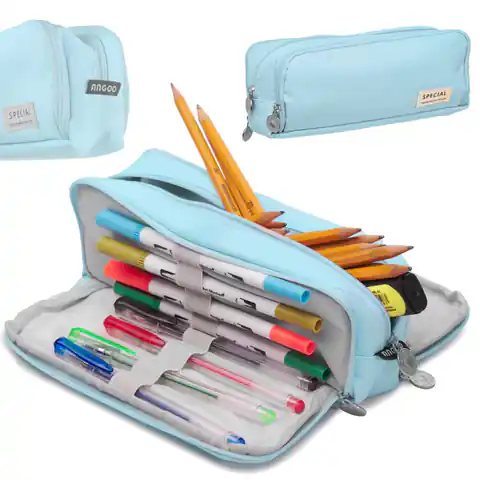 ⁨School pencil case triple sachet cosmetic bag 3in1 blue⁩ at Wasserman.eu