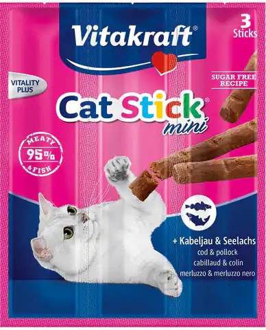 ⁨VITAKRAFT CAT STICK MINI 3pcs Kabeljau / Seelachs / Katze⁩ im Wasserman.eu