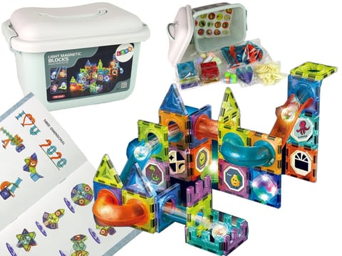 ⁨Zjeżdżalnia Dla Kulek Podświetlany Tor Klocki Magnetyczne 75 Elementów⁩ w sklepie Wasserman.eu