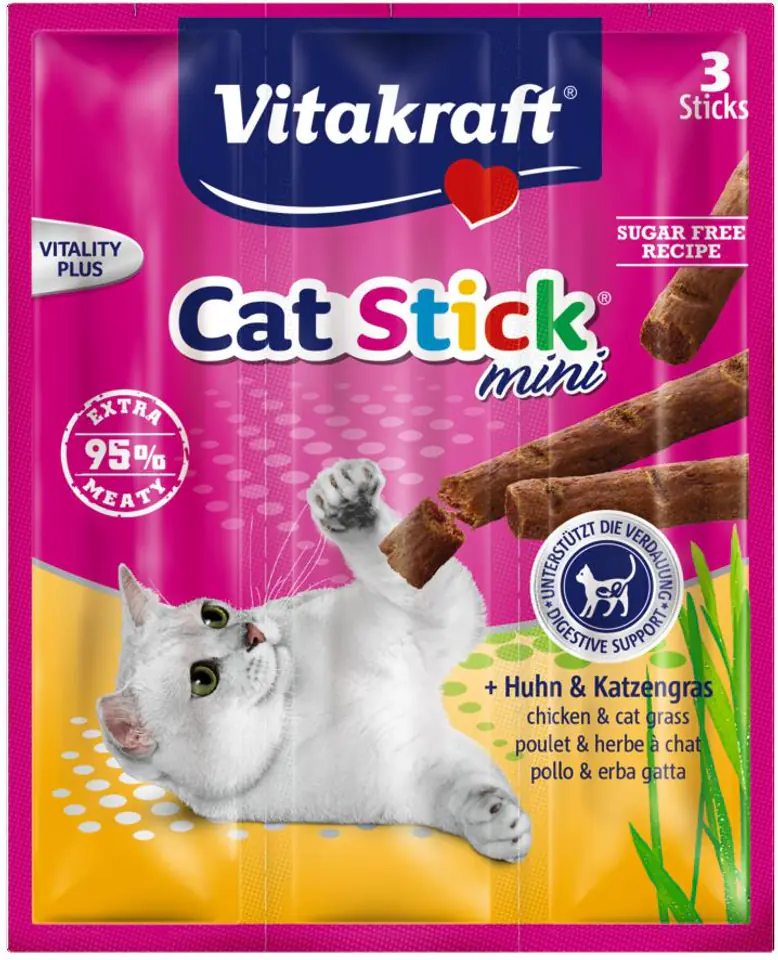 ⁨VITAKRAFT CAT STICK MINI chicken and cat grass cat delicacy 3pcs⁩ at Wasserman.eu