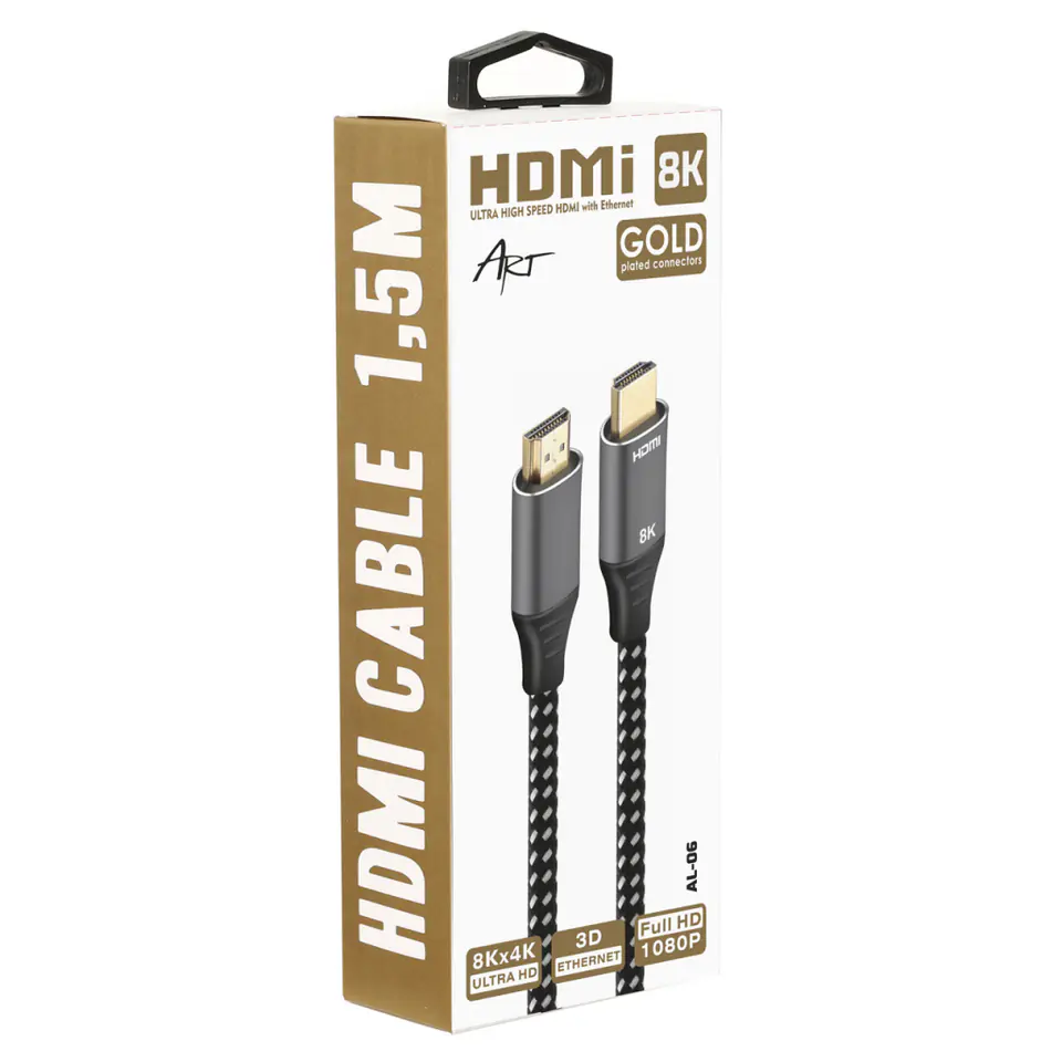 ⁨HDMI 8K CABLE 1,5m HQ gold plated AL-06 ART⁩ at Wasserman.eu