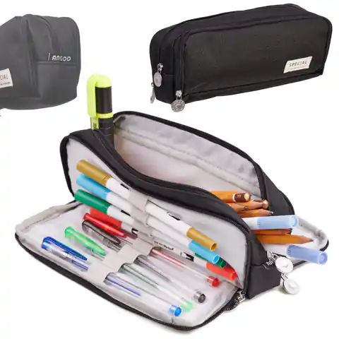 ⁨School pencil case triple sachet cosmetic bag 3in1 black⁩ at Wasserman.eu