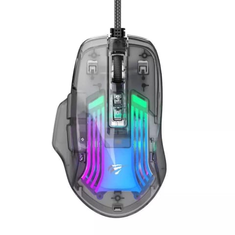⁨Przewodowa Mysz Gamingowa Havit MS1011SE RGB 7200 DPI Transparentna/Czarna⁩ w sklepie Wasserman.eu