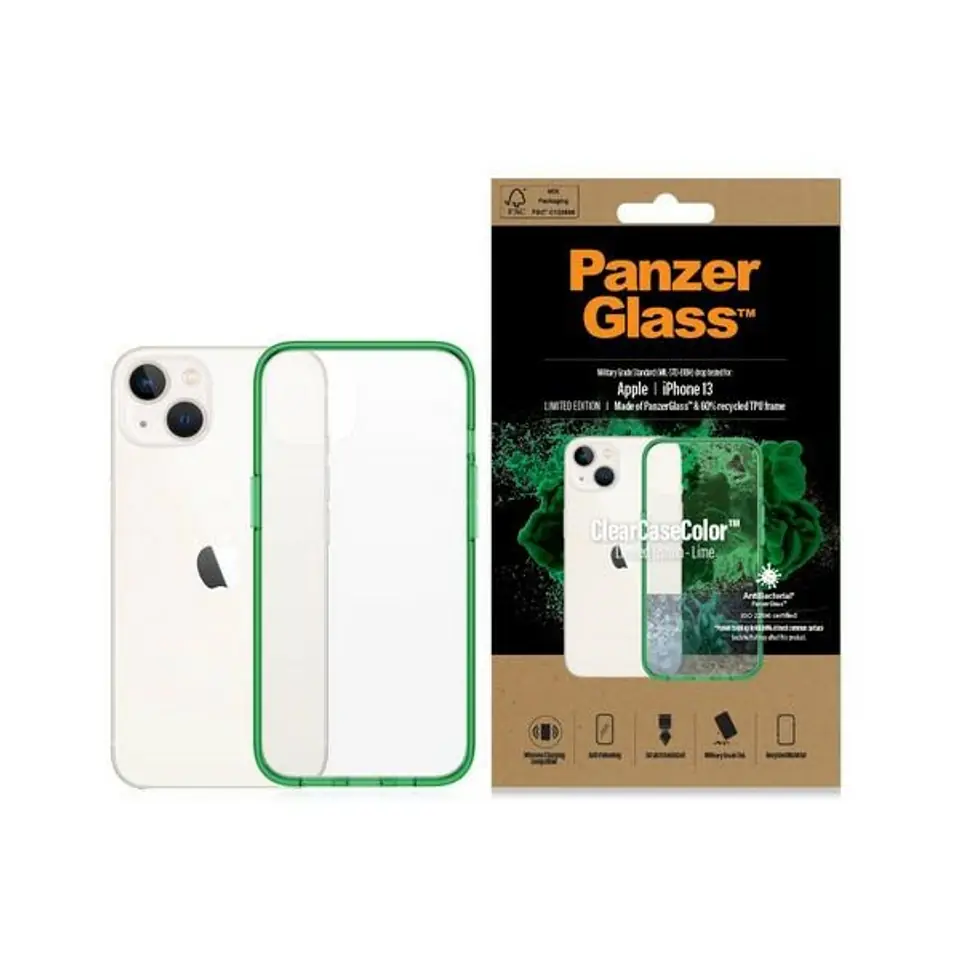 ⁨PanzerGlass ClearCase iPhone 13 6.1" Antibacterial Military grade Lime 0334⁩ at Wasserman.eu