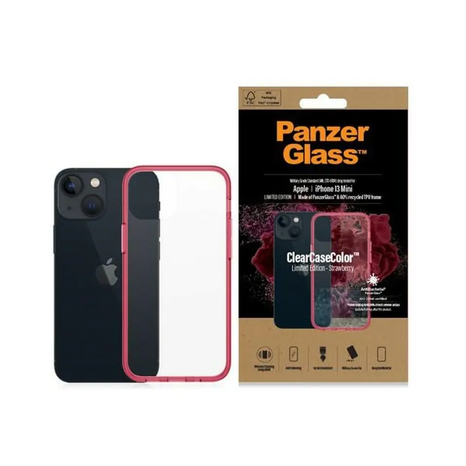 ⁨PanzerGlass ClearCase iPhone 13 Mini 5.4" Antibacterial Military grade Strawberry 0330⁩ at Wasserman.eu