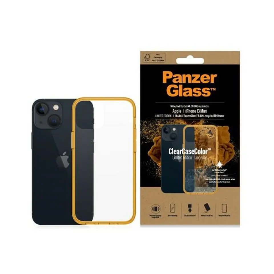 ⁨PanzerGlass ClearCase iPhone 13 Mini 5.4" Antibacterial Military grade Tangerine 0328⁩ at Wasserman.eu