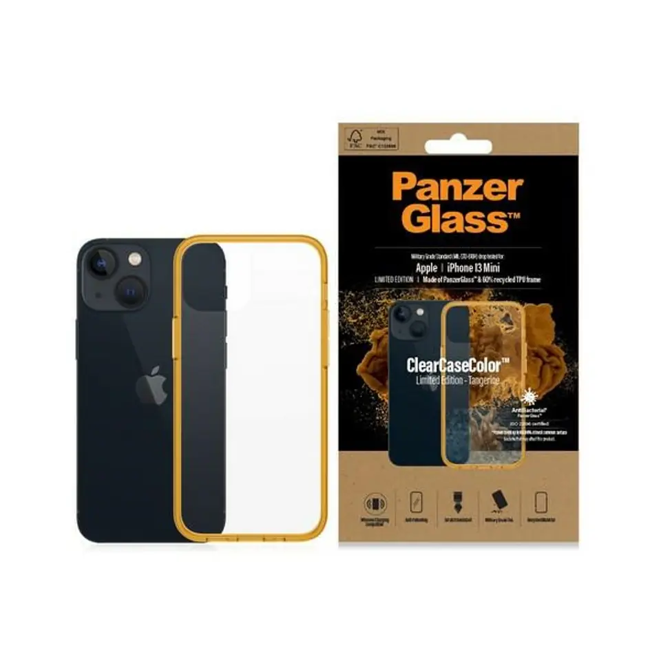 ⁨PanzerGlass ClearCase iPhone 13 Mini 5.4" Antibacterial Military grade Tangerine 0328⁩ w sklepie Wasserman.eu