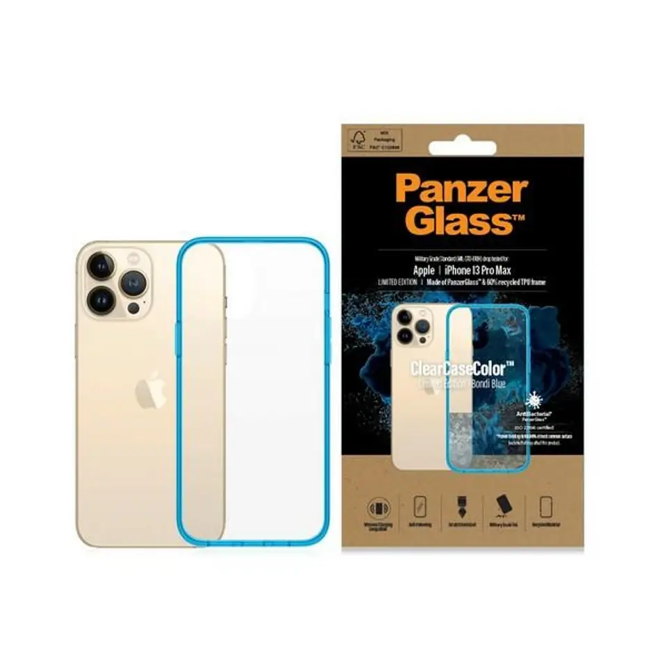 ⁨PanzerGlass ClearCase iPhone 13 Pro Max 6.7" Antibacterial Military grade Bondi Blue 0341⁩ at Wasserman.eu