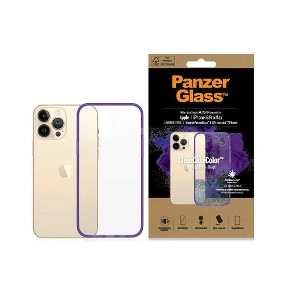 ⁨PanzerGlass ClearCase iPhone 13 Pro Max 6.7" Antibacterial Military grade Grape 0342⁩ at Wasserman.eu