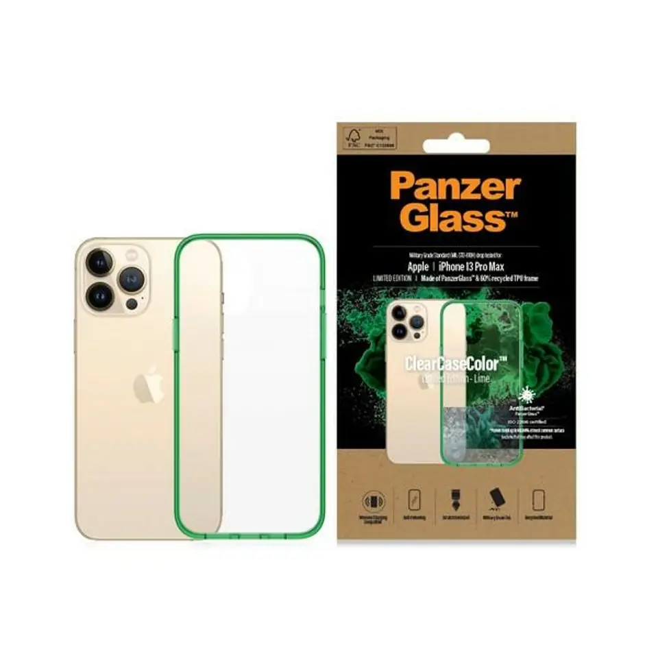 ⁨PanzerGlass ClearCase iPhone 13 Pro Max 6.7" Antibacterial Military grade Lime 0344⁩ at Wasserman.eu
