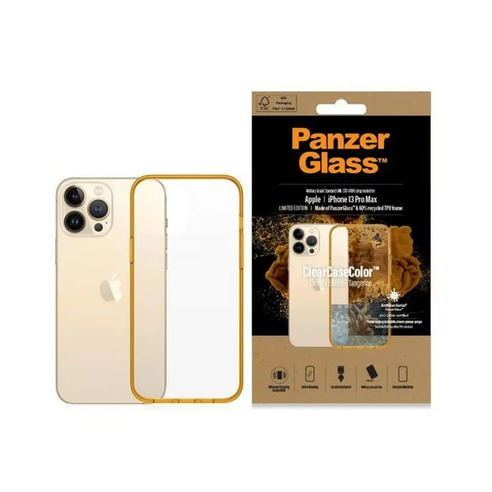 ⁨PanzerGlass ClearCase iPhone 13 Pro Max 6.7" Antibacterial Military grade Tangerine 0343⁩ w sklepie Wasserman.eu
