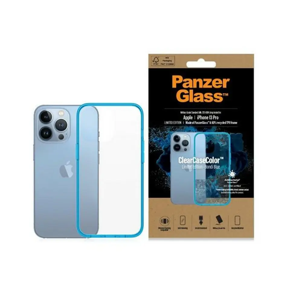 ⁨PanzerGlass ClearCase iPhone 13 Pro 6.1" Antibacterial Military grade Bondi Blue 0336⁩ at Wasserman.eu