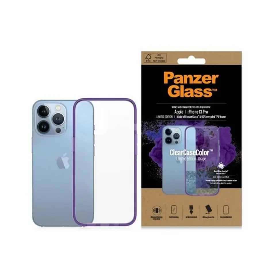 ⁨PanzerGlass ClearCase iPhone 13 Pro 6.1" Antibacterial Military grade Grape 0337⁩ at Wasserman.eu