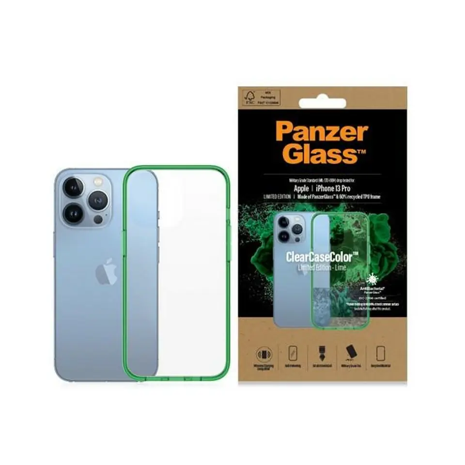 ⁨PanzerGlass ClearCase iPhone 13 Pro 6.1" Antibacterial Military grade Lime 0339⁩ at Wasserman.eu