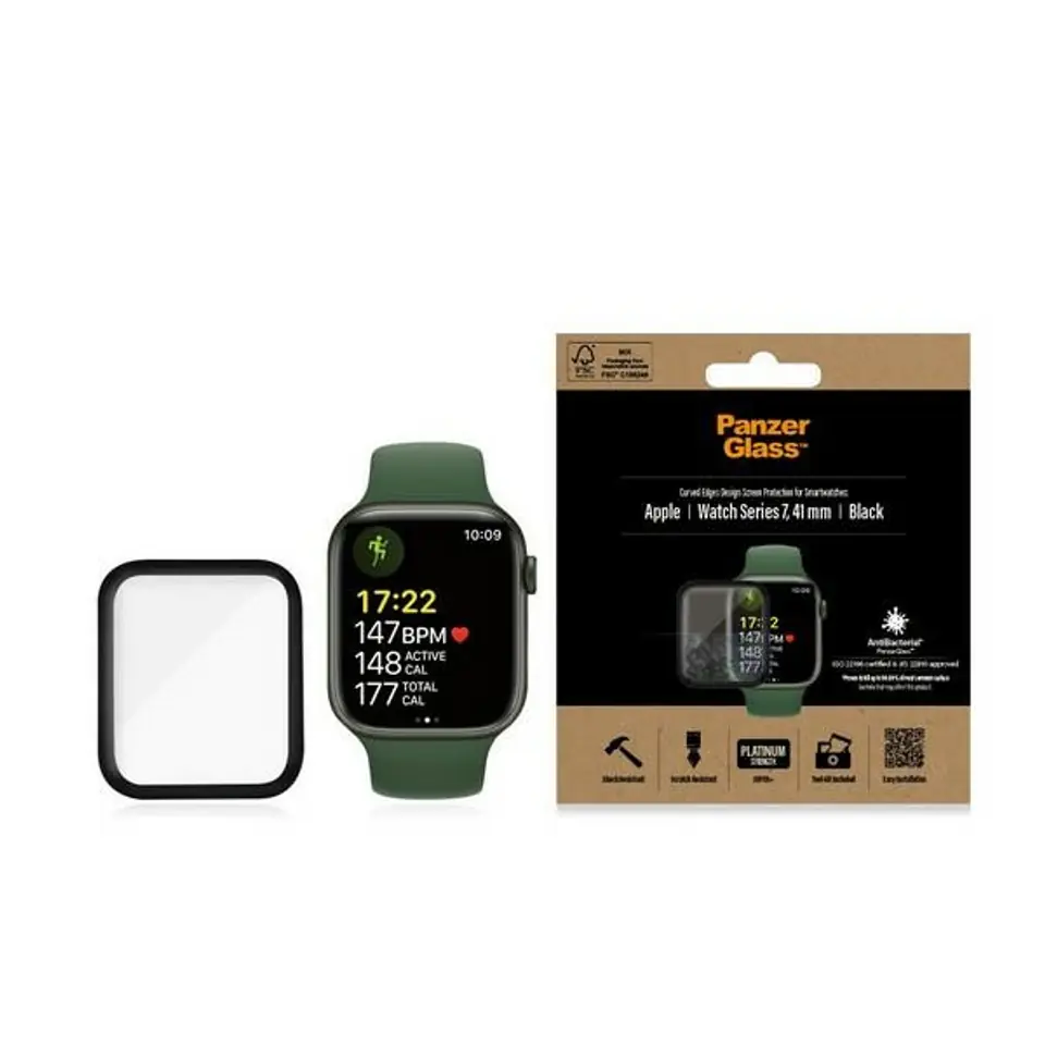 PanzerGlass Curved Apple Watch 7 41mm Antibacterial Black/Black at Wasserman.eu