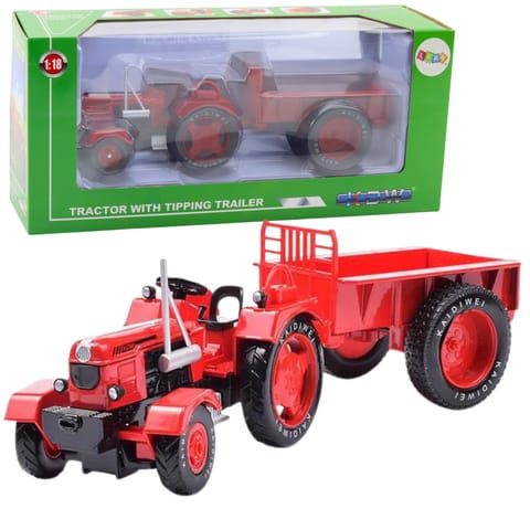 ⁨Metalowy Traktor Rolniczy Z Przyczepą Czerwony 1:18⁩ w sklepie Wasserman.eu