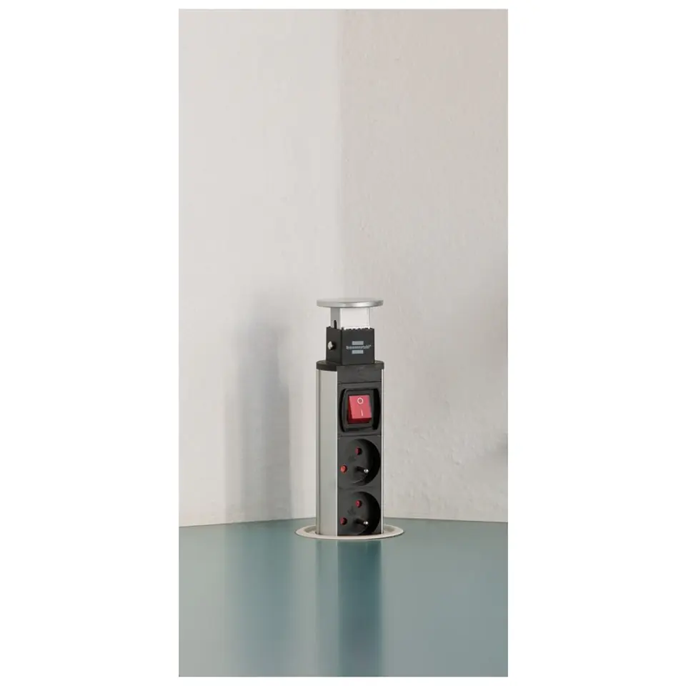 ⁨Tower Power Strip 3 Sockets 2m Aluminum/Black Brennenstuhl 1396201003⁩ at Wasserman.eu