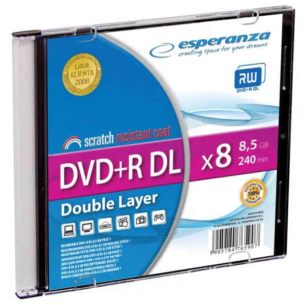 1246 Dvd+r esperanza 8,5gb x8 dl - slim case 1 szt. w sklepie Wasserman.eu