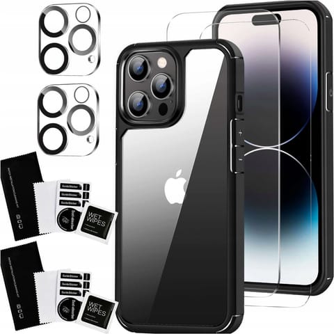 ⁨Etui do iPhone 15 Pro Max Obudowa Case +2x szkło na ekran i 2x obiektyw pancerne Alogy 360 Hybrid Set 5w1 czarno-przezroczyste⁩ w sklepie Wasserman.eu