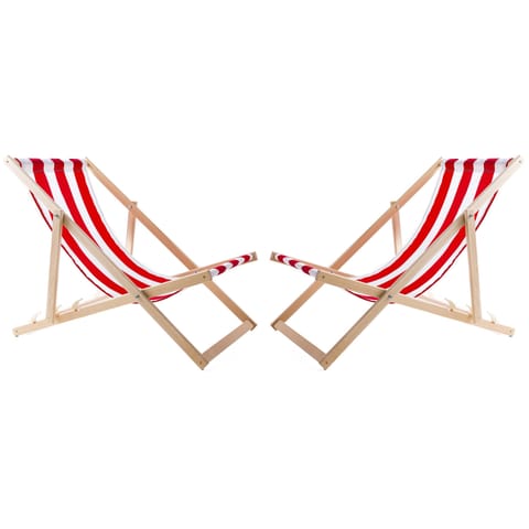 ⁨Zestaw 2 lezaków, czerwone pasy, zmontowany, Woodok⁩ w sklepie Wasserman.eu