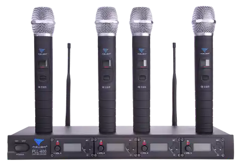 ⁨PLL-400 UHF microphone 4 channels (4 microphones in hand)⁩ at Wasserman.eu