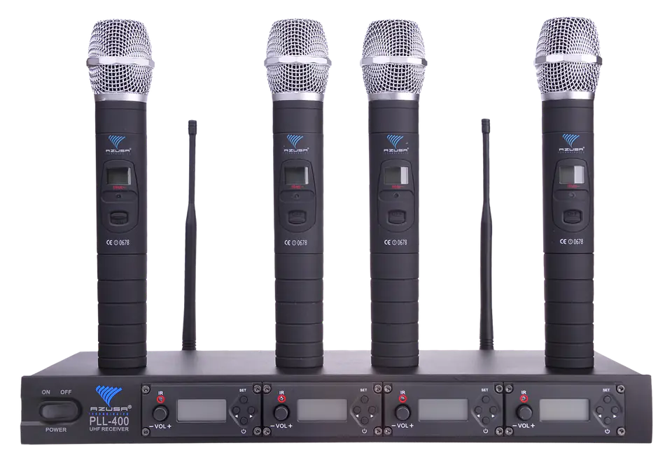 ⁨PLL-400 UHF microphone 4 channels (4 microphones in hand)⁩ at Wasserman.eu