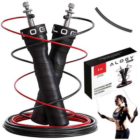 ⁨Skakanka bokserska regulowana Crossfit Fitness Alogy Sport z wymiennymi linkami 300cm łożyska wygodna Czarna⁩ w sklepie Wasserman.eu