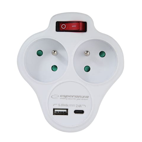 ⁨ELK311W Esperanza rozgałęźnik elektr. 2 gn. usb-c usb-a wł. biały⁩ w sklepie Wasserman.eu