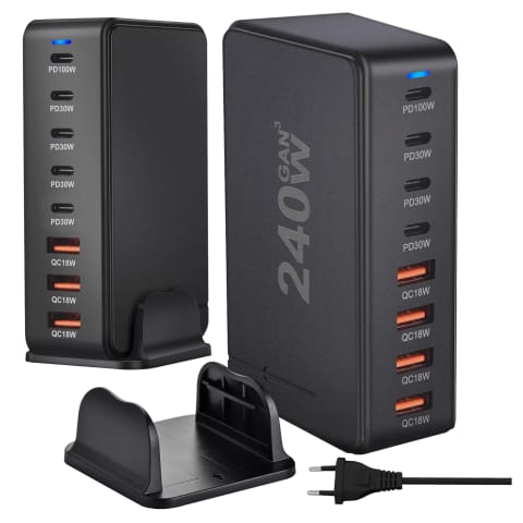 ⁨Ładowarka sieciowa 8w1 Ultra Szybka 240W GaN3 4x USB-C 4x USB Alogy Fast Charger Czarna⁩ w sklepie Wasserman.eu