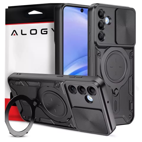 ⁨Etui do Samsung Galaxy S25 pancerne Slide Case Ring obudowa ochrona aparatu Alogy CamGuard Pro czarne⁩ w sklepie Wasserman.eu