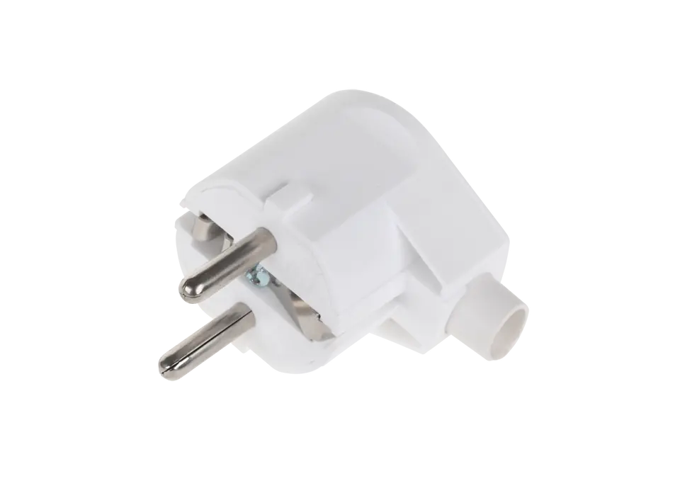 ⁨Angle plug with grounding unischuko white WT-20⁩ at Wasserman.eu