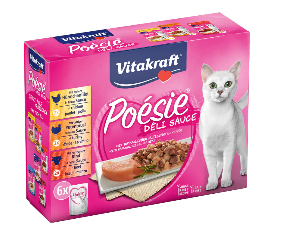 ⁨VITAKRAFT POESIE DELI SAUCE MULTIPAK z mięsem dla kota 7x85g (6+1 gratis)⁩ w sklepie Wasserman.eu