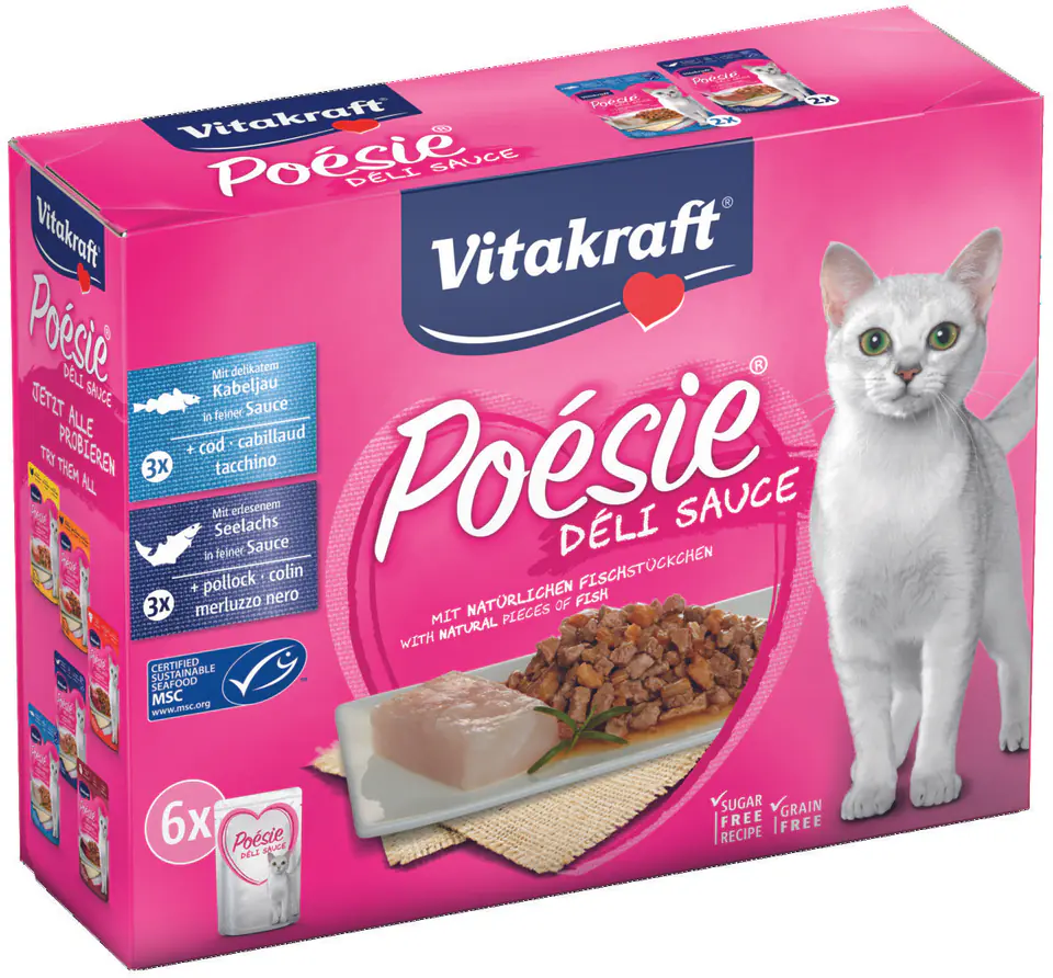 ⁨VITAKRAFT POESIE DELI SAUCE MULTIPAK with cat fish 7x85g (6+1 free)⁩ at Wasserman.eu