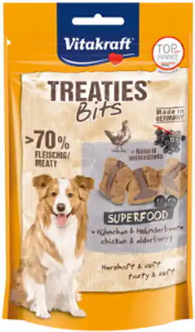 ⁨VITAKRAFT TREATIES BITS SUPERFOOD przysmak z czarnym bzem dla psa 100g⁩ w sklepie Wasserman.eu