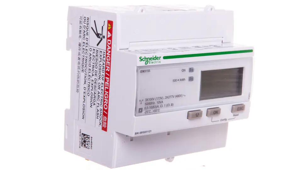 Electricity meter 1/3-phase 63A 100-277/173-480V kl.1/B Modbus MID tariff digital modular iEM3155 A9MEM3155 at Wasserman.eu