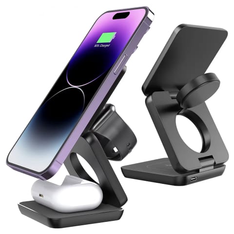 ⁨Ładowarka indukcyjna 3w1 do MagSafe QI do Apple iPhone Airpods Watch Alogy QI Charger Stand stojak Czarna⁩ w sklepie Wasserman.eu