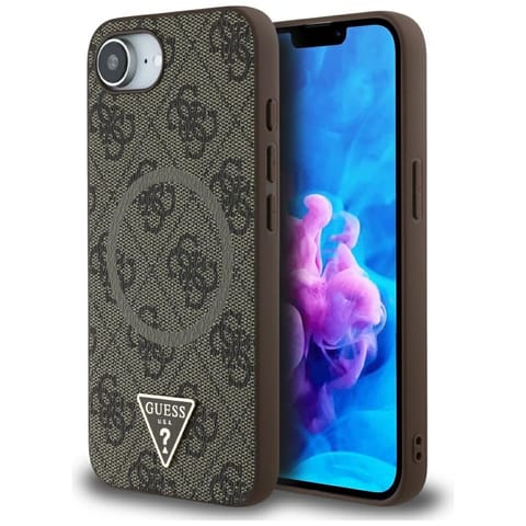 ⁨Etui Guess 4G Ring Triangle Logo MagSafe do iPhone 16e brązowy⁩ w sklepie Wasserman.eu
