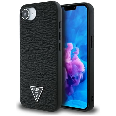 ⁨Etui Guess Grained Triangle MagSafe do   iPhone 16e czarny⁩ w sklepie Wasserman.eu