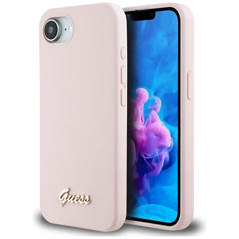 ⁨Etui Guess Silicone Script Metal Logo    MagSafe do iPhone 16e różowy⁩ w sklepie Wasserman.eu
